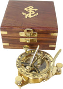 Antiker 2000 nautischer Kompass aus Messing mit Sonnenuhr in Holzbox