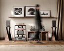 FITUEYES HiFi-Rack aus Holz &amp; Stahl, Plattenspielertisch, Walnuss