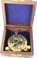 Antiker 2000 nautischer Kompass aus Messing mit Sonnenuhr in Holzbox