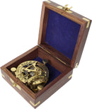 Antiker 2000 nautischer Kompass aus Messing mit Sonnenuhr in Holzbox